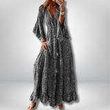 Erja - Bohemian Maxi Dress with Paisley Print and Trumpet Sleeves