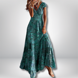 Hilla - Bohemian Maxi Dress with Paisley Print and Smocked Waist