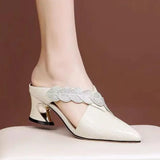 Anella - Lace mules with braided strap detail