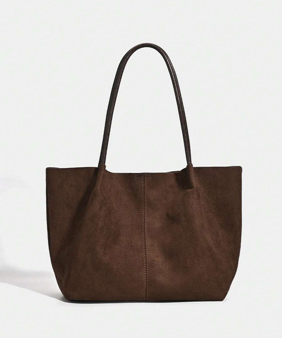 ALDA - Suede Tote Bag With Pouch Coffee