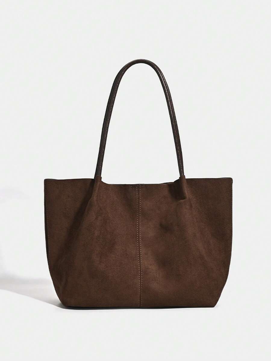 ALDA - Suede Tote Bag With Pouch Coffee