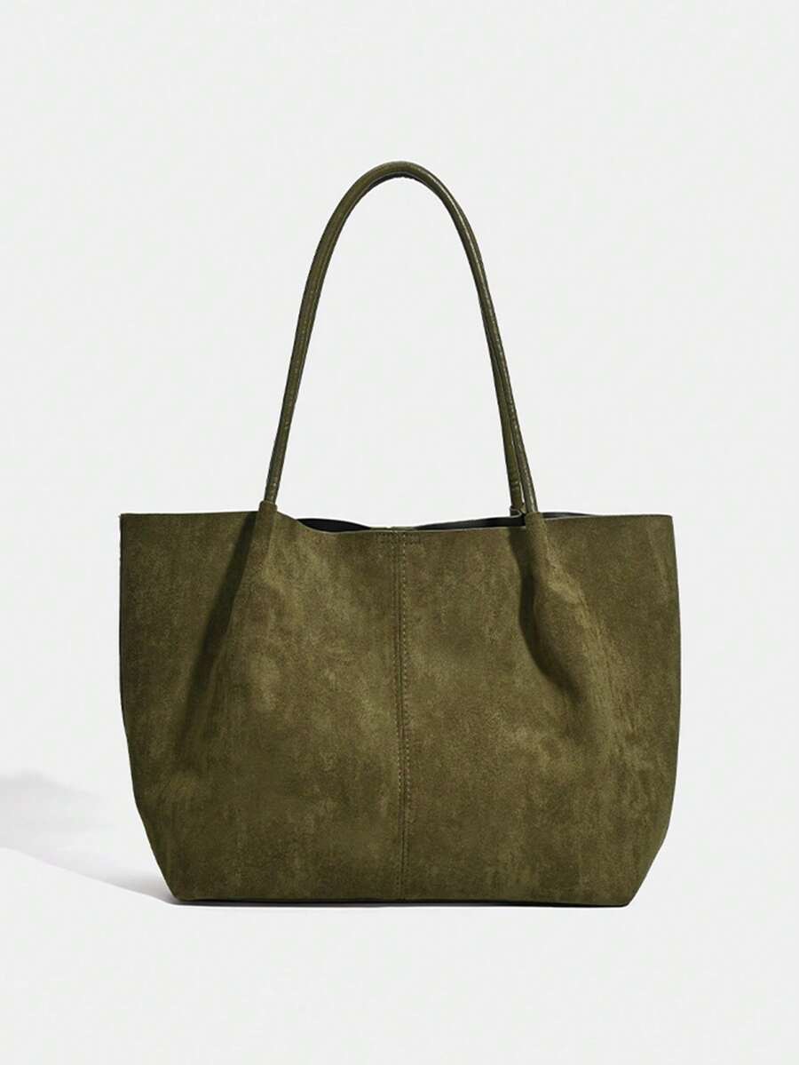 ALDA - Suede Tote Bag With Pouch Green