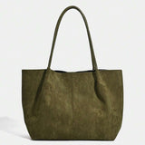 ALDA - Suede Tote Bag With Pouch Green