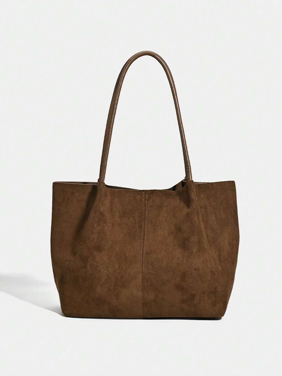 ALDA - Suede Tote Bag With Pouch Brown