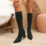 Viktoria - Knitted high boots with thick heel