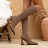 Viktoria - Knitted high boots with thick heel