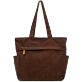 Casual Corduroy Tote Bag with Fixed Shoulder Straps