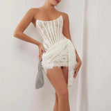 Pearl Elegance – Corset Lace Mini Dress