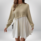 Eila - Contrast Stitching Mini Dress with Long Sleeves