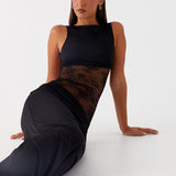 Noir Mystique – Lace Panel Maxi Dress