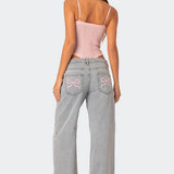 Celeste Charm – Embroidered Wide Leg Jeans
