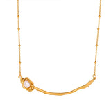 Nerea - Delicate chain necklace with curved bar and single pearl embellishment