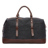 Travel bag with leather details and water-repellent fabric