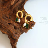 Neva - Geometric emerald earrings with pearl detail