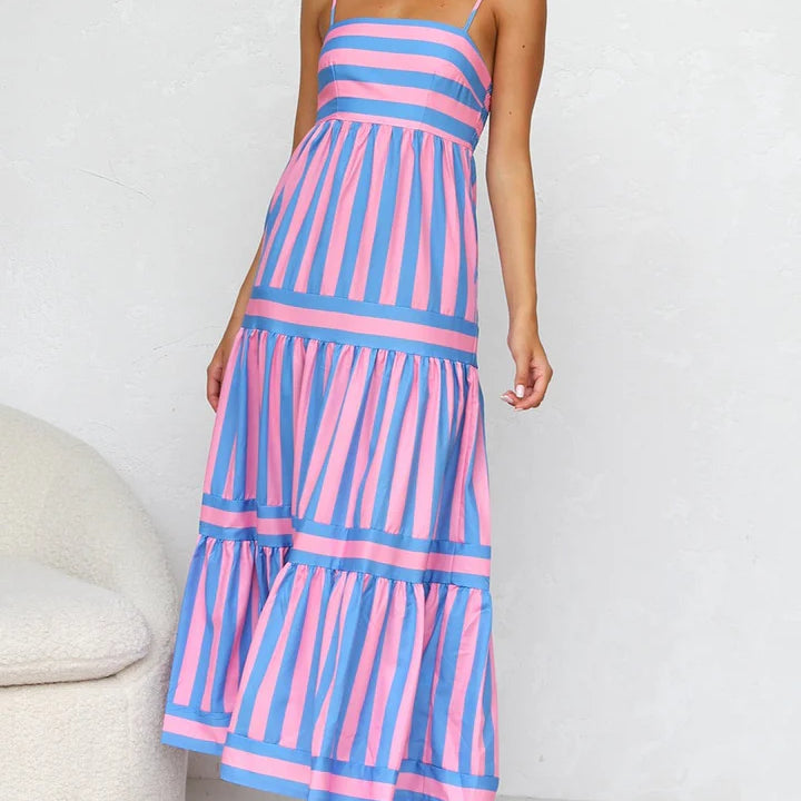 Playful Whimsy Stripe Midi Dress – Bold Summer Charm
