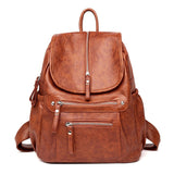 Retro Style Leather Backpack with Multiple Pockets