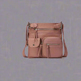 Leather shoulder bag with multiple compartments