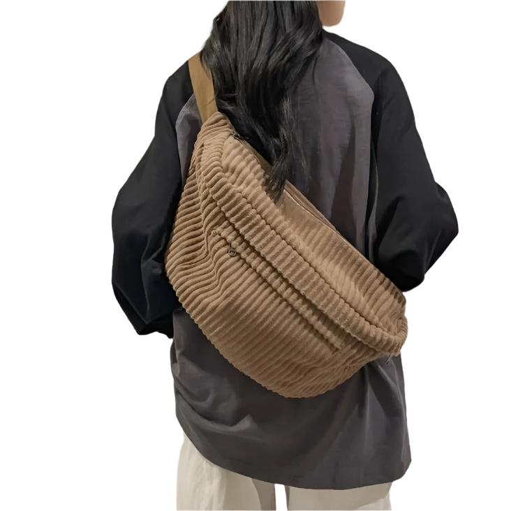 Trendy Crossbody Bag with Soft Ribbed Fabric