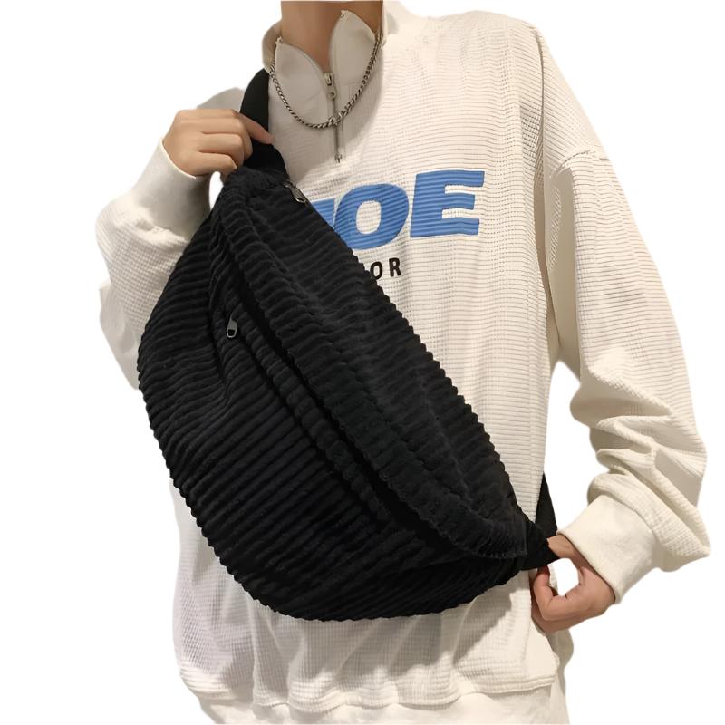 Trendy Crossbody Bag with Soft Ribbed Fabric