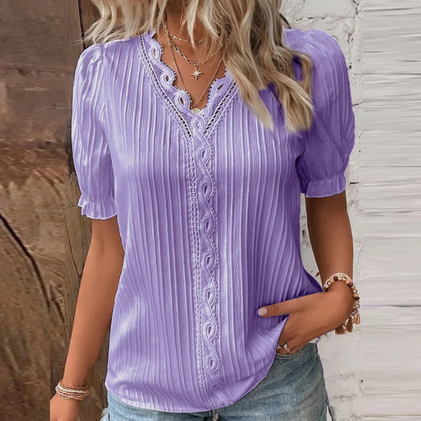 Valentina - Pleated Blouse with Lace Details