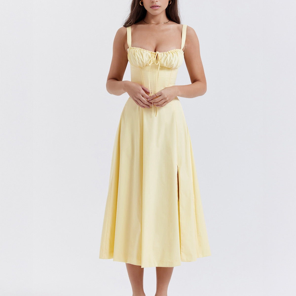 Women’s Corset Bustier Midi Dress – Sweetheart Neckline with Adjustable Straps
