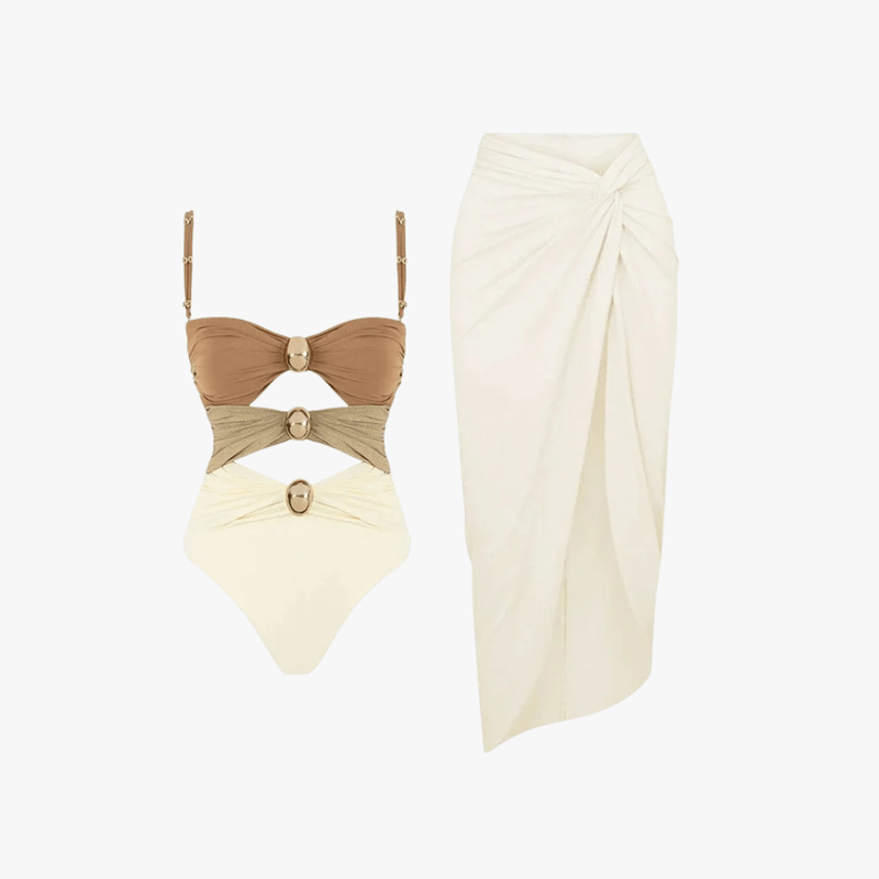 Women’s Cutout Swimsuit with High-Waist Cover-Up Skirt