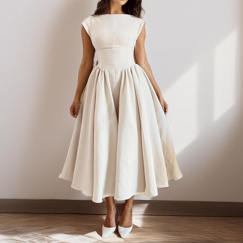 Women’s Elegant Midi Dress – Cap Sleeve Fit and Flare Cocktail Dress