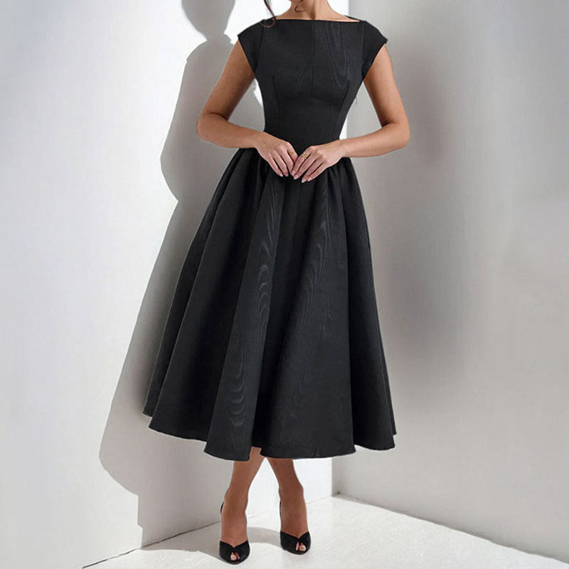 Women’s Elegant Midi Dress – Cap Sleeve Fit and Flare Cocktail Dress