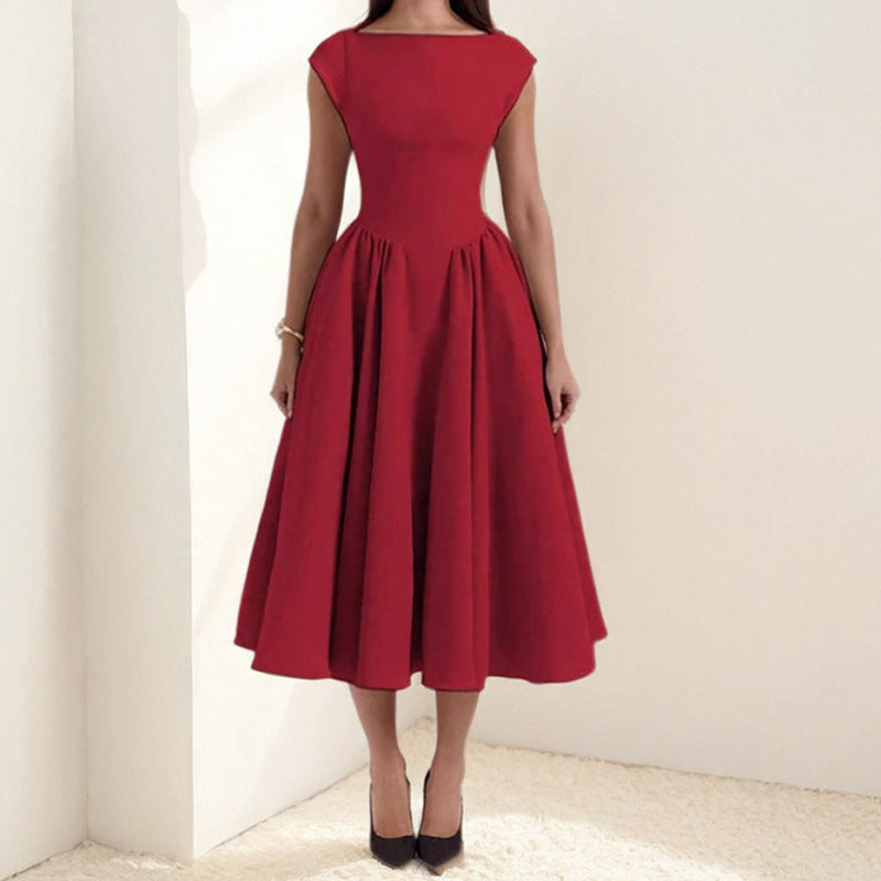 Women’s Elegant Midi Dress – Cap Sleeve Fit and Flare Cocktail Dress