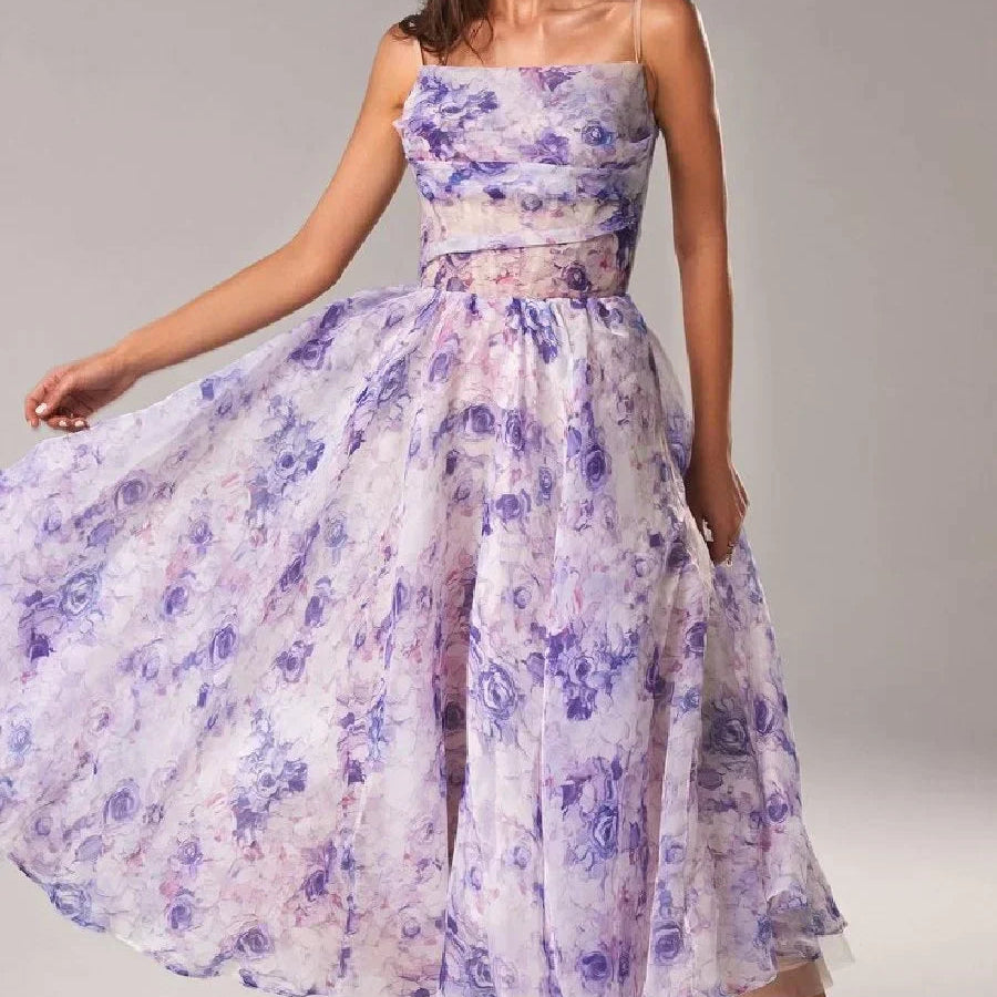 Women’s Fit & Flare Floral Midi Dress – Sleeveless A-Line Sundress