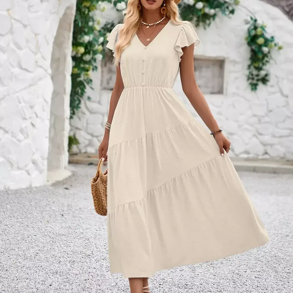 Women’s Flutter Sleeve Tiered Midi Dress – Lightweight Summer Casual Dress