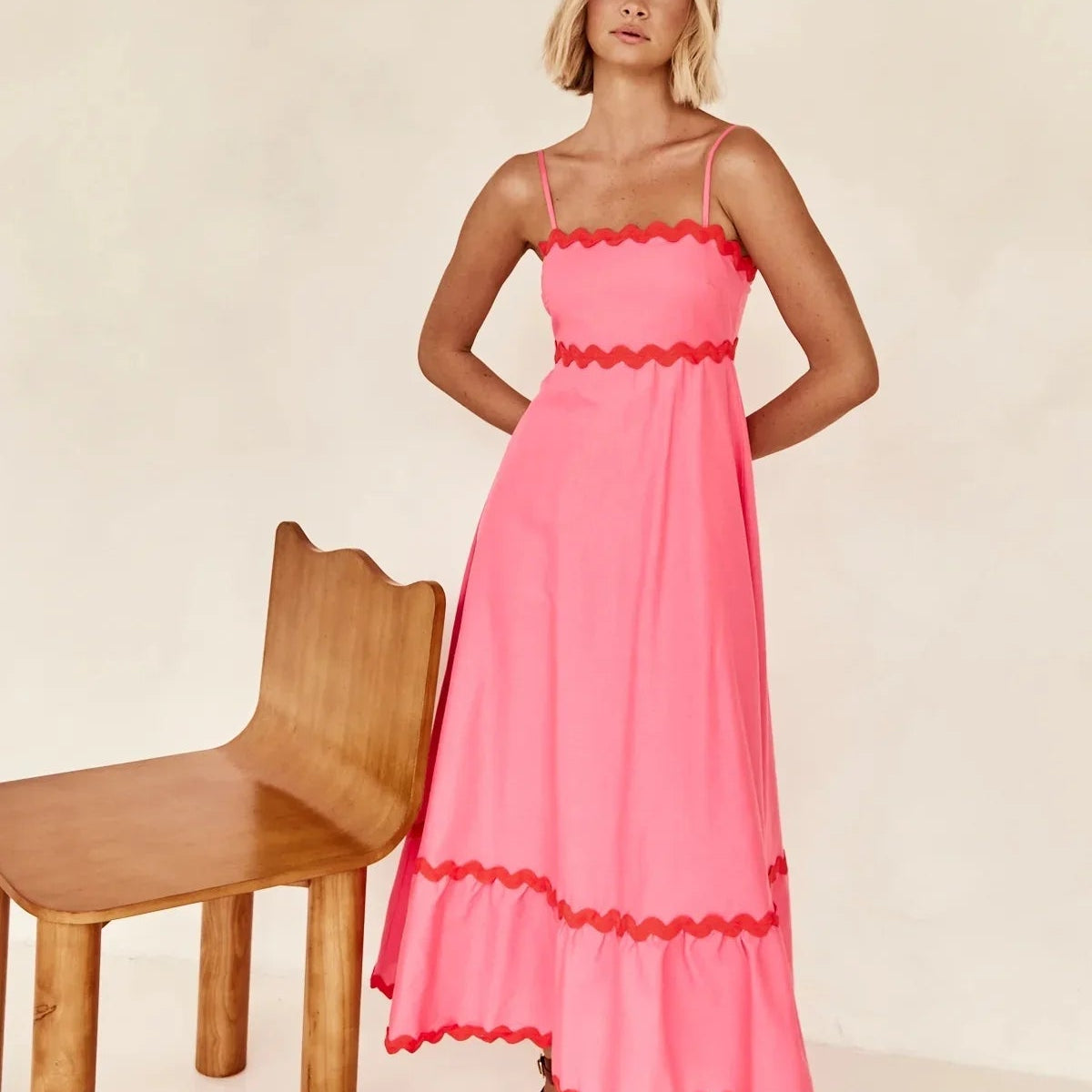 Women's Ruffle Trim Maxi Dress – Tiered Spaghetti Strap Sundress