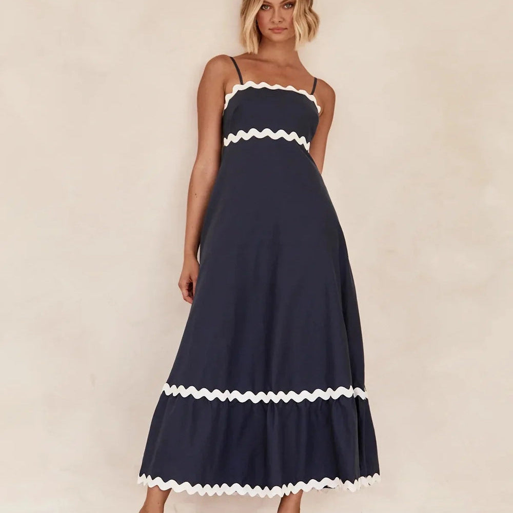 Women's Ruffle Trim Maxi Dress – Tiered Spaghetti Strap Sundress
