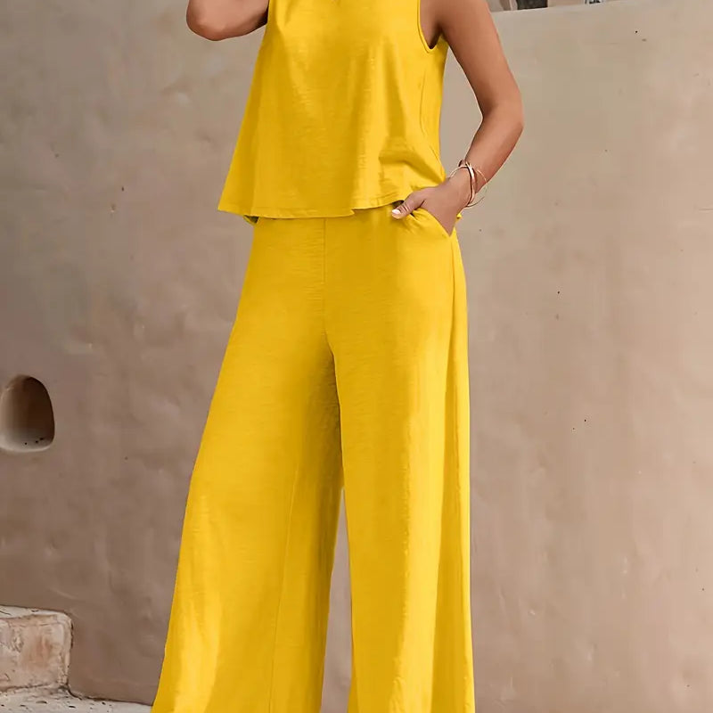 Women’s Sleeveless Wide-Leg Two-Piece Set – Relaxed Summer Outfit