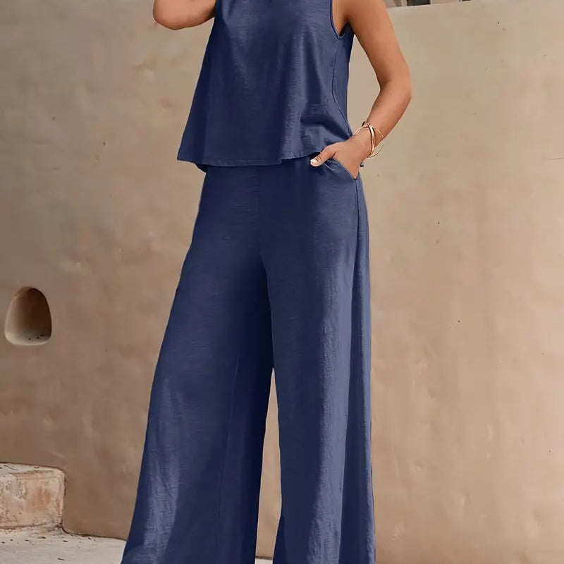 Women’s Sleeveless Wide-Leg Two-Piece Set – Relaxed Summer Outfit