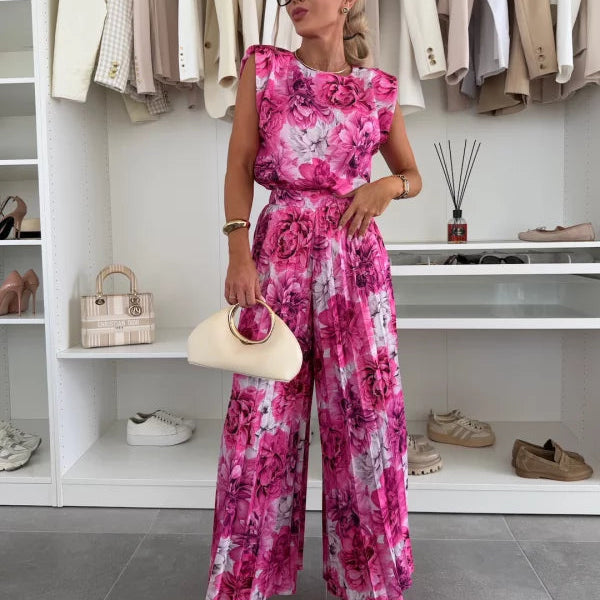 Women’s Viscose Wide-Leg Pleated Trousers & Sleeveless Blouse Set – Essence Collection