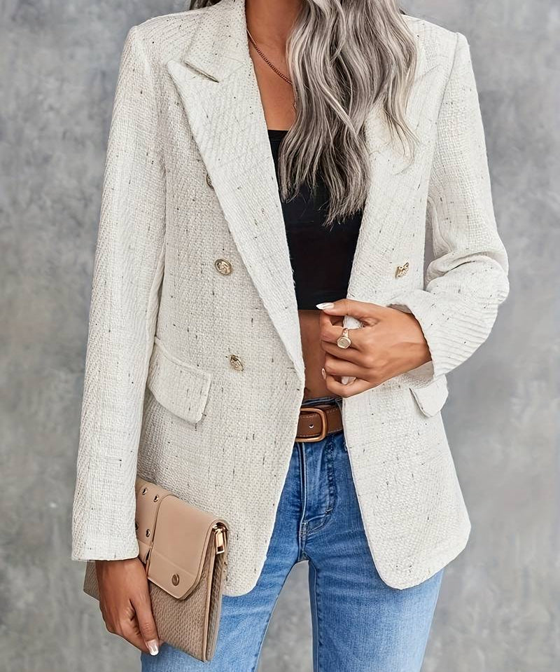 Modinzi Beige / 6 Atelier Chic – Tweed Double-Breasted Blazer