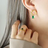 Neva - Geometric emerald earrings with pearl detail