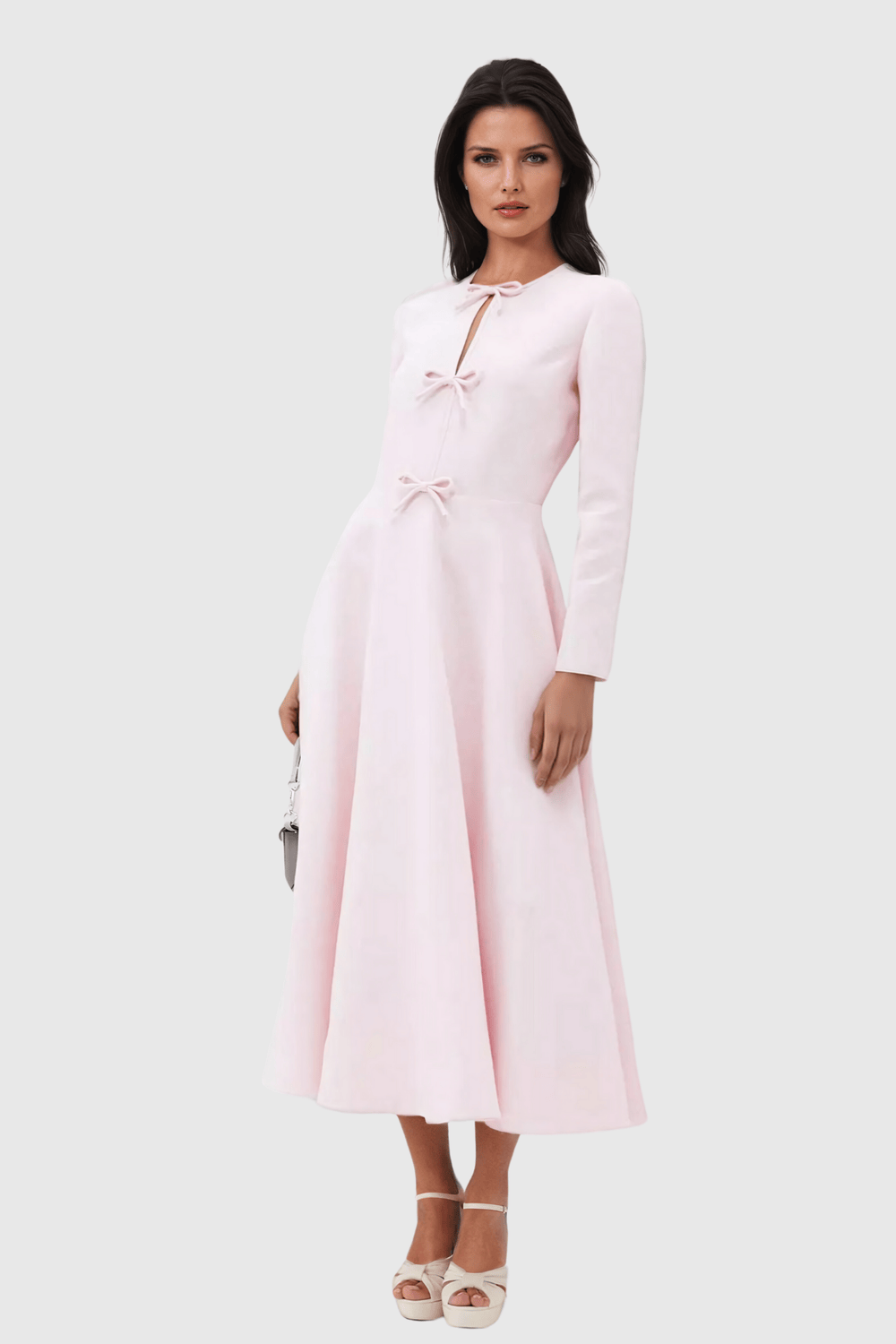 Modinzi Blush Reverie – Triple Bow Maxi Dress