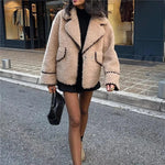 Modinzi Beige / 6 (XS) Brielle Edge – Contrast Stitch Shearling Jacket