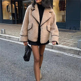 Modinzi Beige / 6 (XS) Brielle Edge – Contrast Stitch Shearling Jacket