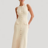 Modinzi Beige Gold / 6 Buttercream Elegance – Sleeveless Button Maxi