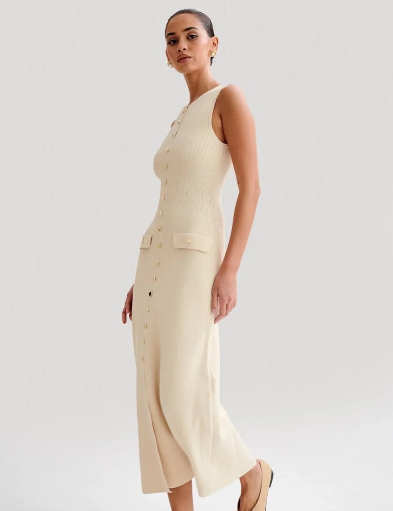 Modinzi Buttercream Elegance – Sleeveless Button Maxi
