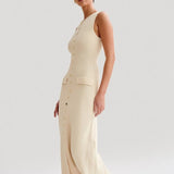 Modinzi Buttercream Elegance – Sleeveless Button Maxi