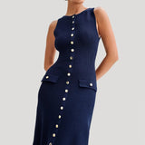 Modinzi Navy Blue / 6 Buttercream Elegance – Sleeveless Button Maxi