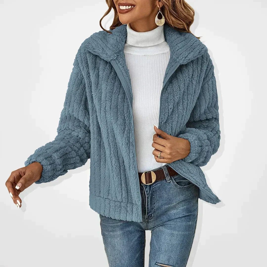 Modinzi Blue / 6 (XS) Calla Loop – Textured Zip Front Jacket