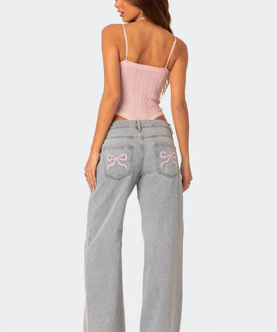 Modinzi Celeste Charm – Embroidered Wide Leg Jeans