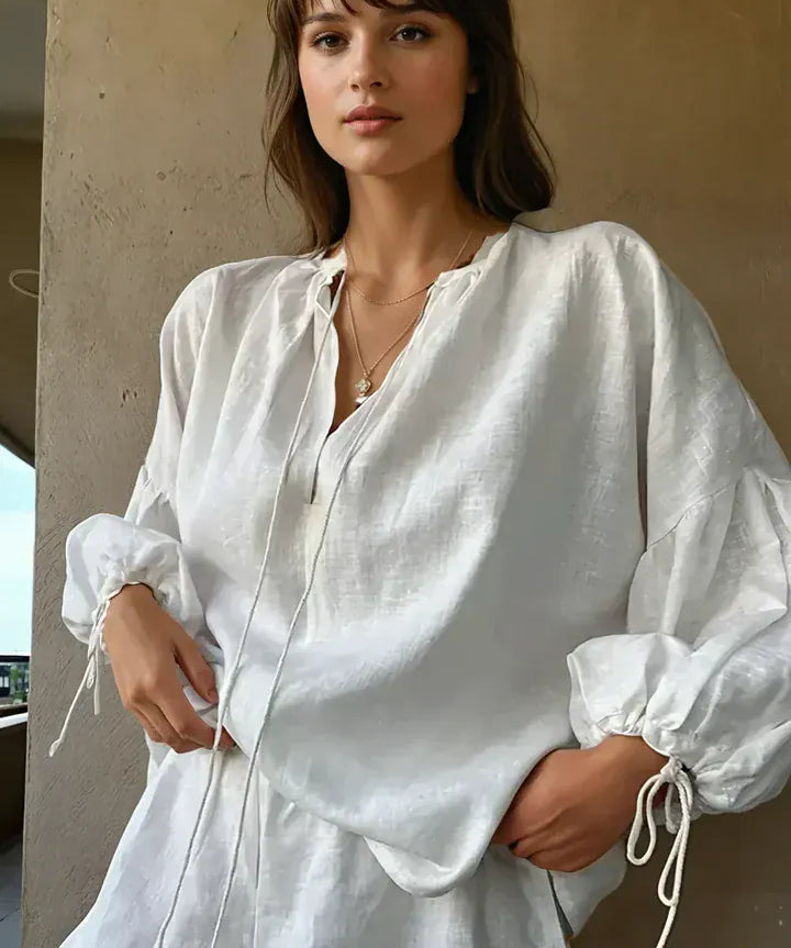 Modinzi Sets Coastal Charm Ruffle Linen Set – Effortless Two-Piece Summer Ensemble