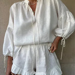 Modinzi Sets Coastal Charm Ruffle Linen Set – Effortless Two-Piece Summer Ensemble