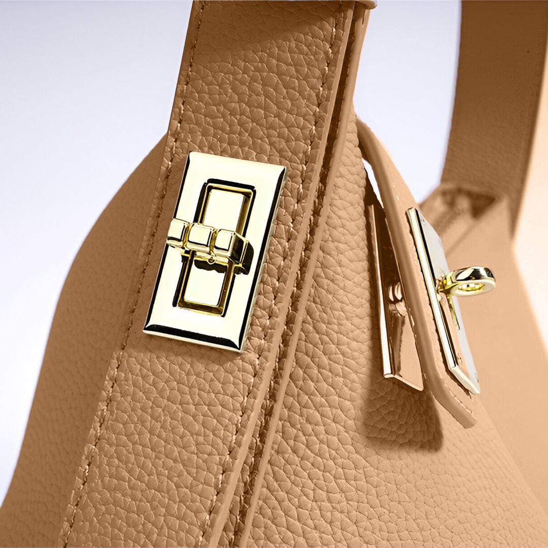 Modinzi Beige Delphine Lock – Sculpted Shoulder Bag